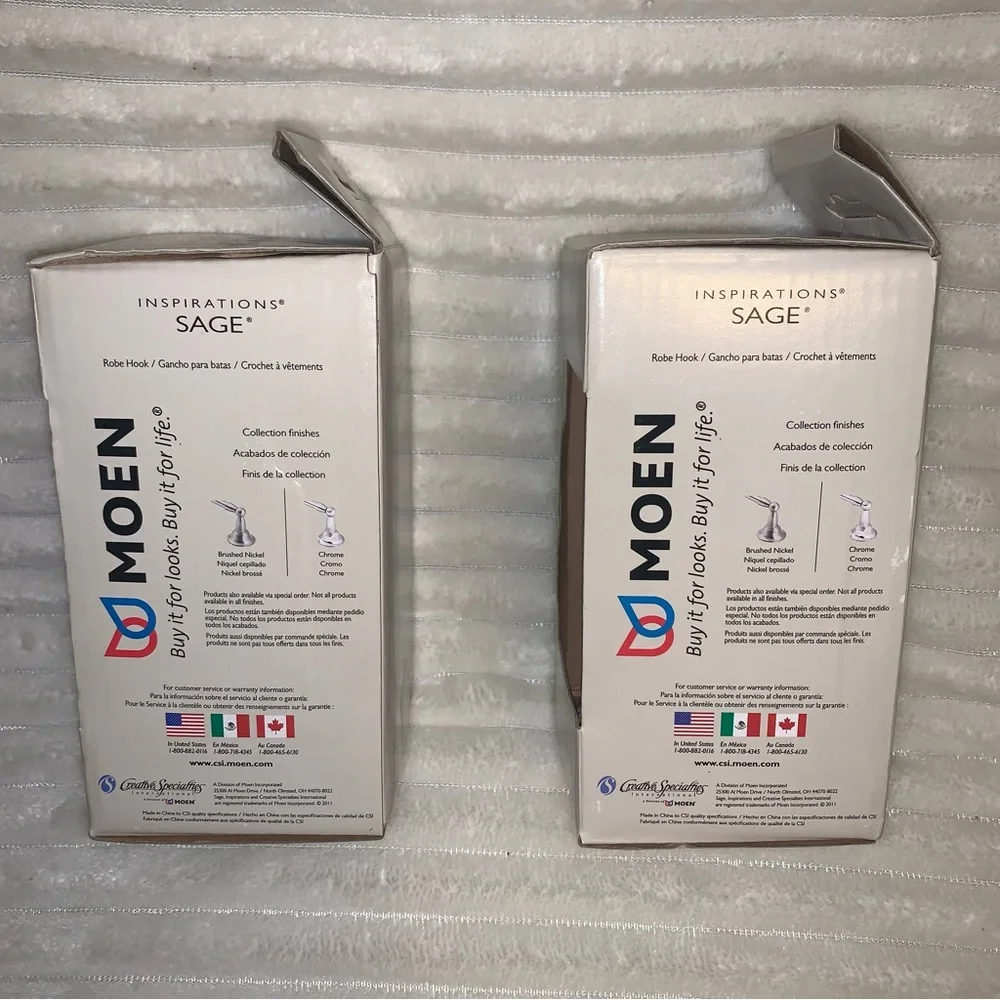Lot of 2 MOEN Inspirations SAGE COLLECTION Brushed Nickel Robe Hooks DN6803BN